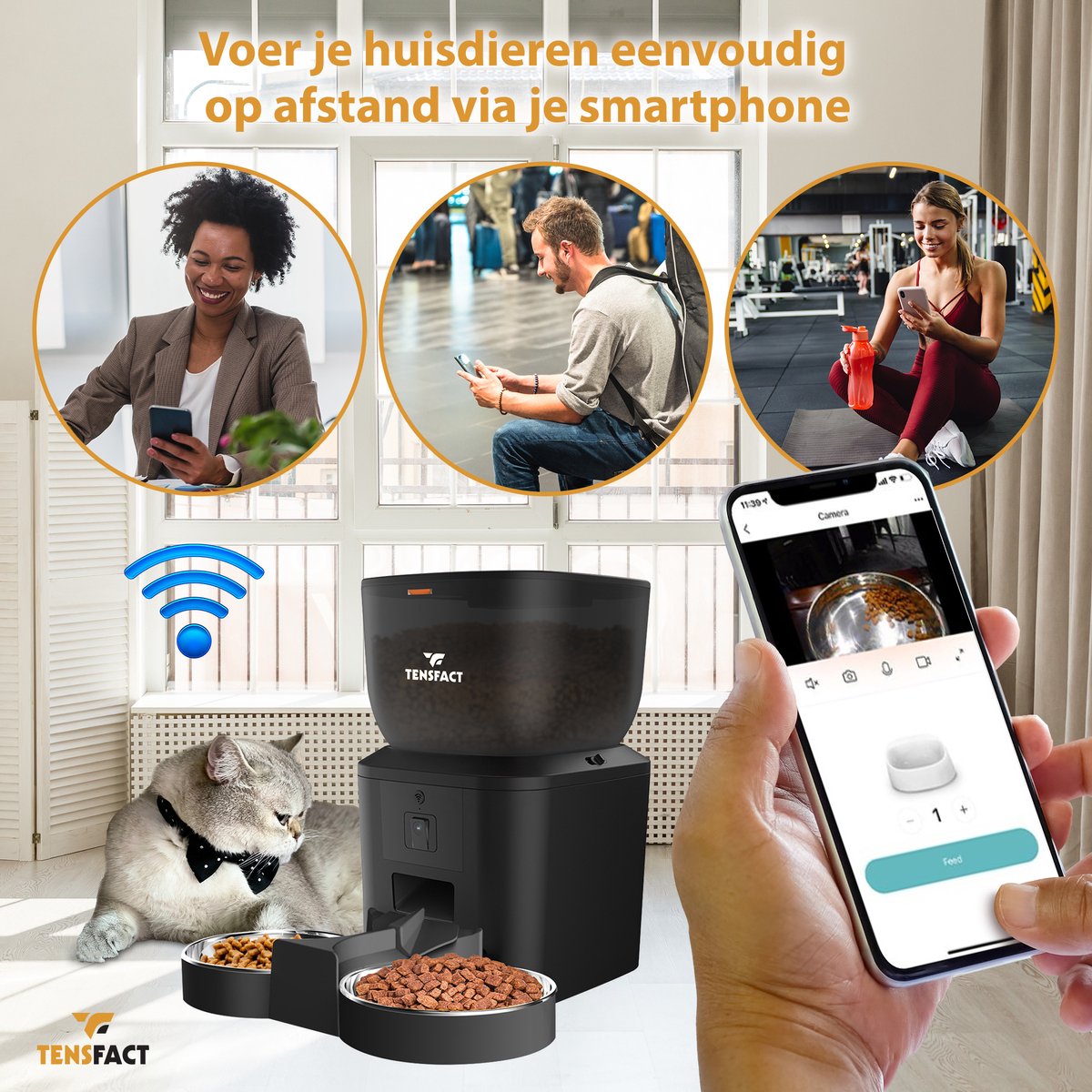 Afbeelding 3 van Automatische Voerbak Kat - Voerautomaat Kat met Camera - Voerbak Kat - Zwart - Tensfact®