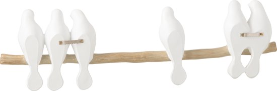 J-Line décoration 6 Vogels On Tak - polyrésine - wit/naturel