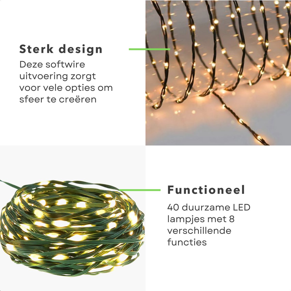 Draadverlichting - Kerstverlichting - Kerstlampjes - Kerstboomverlichting - Lampjes Slinger - Lichtsnoer - LED Lampjes voor Binnen en Buiten - 40LED - Extra Warm Wit - Inclusief EBOOK – foto 2