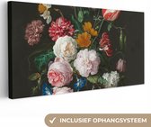 Canvas Schilderij - Stilleven met bloemen in een glazen vaas - Jan Davidsz. de Heem - Kunst - 80x40 cm - Wanddecoratie - Slaapkamer