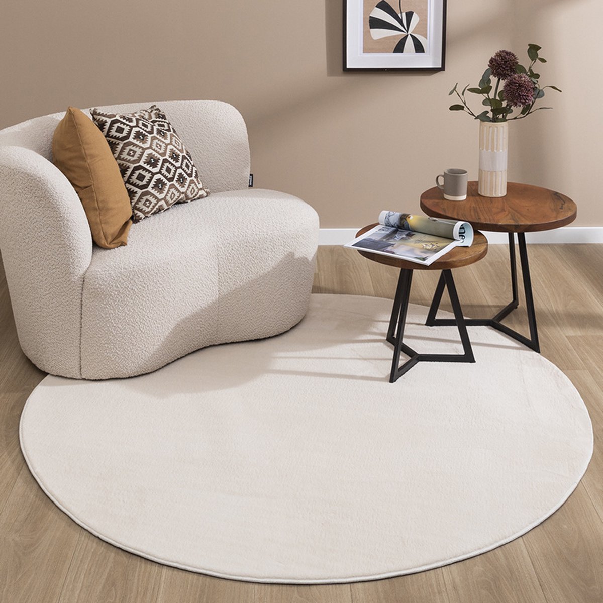 NATURL. Rond laagpolig vloerkleed - Cozy Creme - Ø 230cm