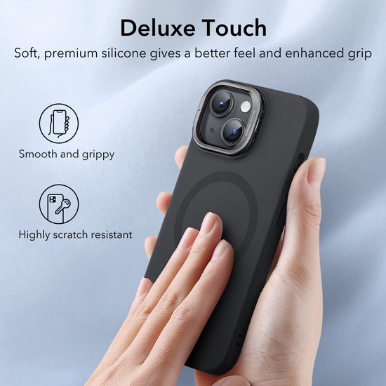 Étui ESR Cloud Soft HaloLock adapté à Apple iPhone 15 Plus | Compatible avec MagSafe et HaloLock | Couverture arrière avec support de rangement | Silicone souple | Noir