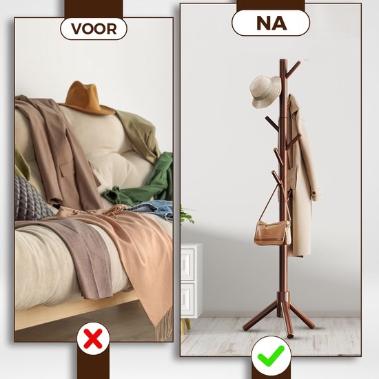 Table D'appoint Avec Porte-manteau En Bois Massif Avec Banc à Chaussures 2 En 1 3 Crochets Café