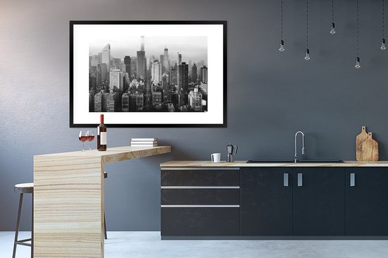 Fotolijst incl. Poster Zwart Wit- Skyline van New York - zwart wit - 120x80 cm - Posterlijst