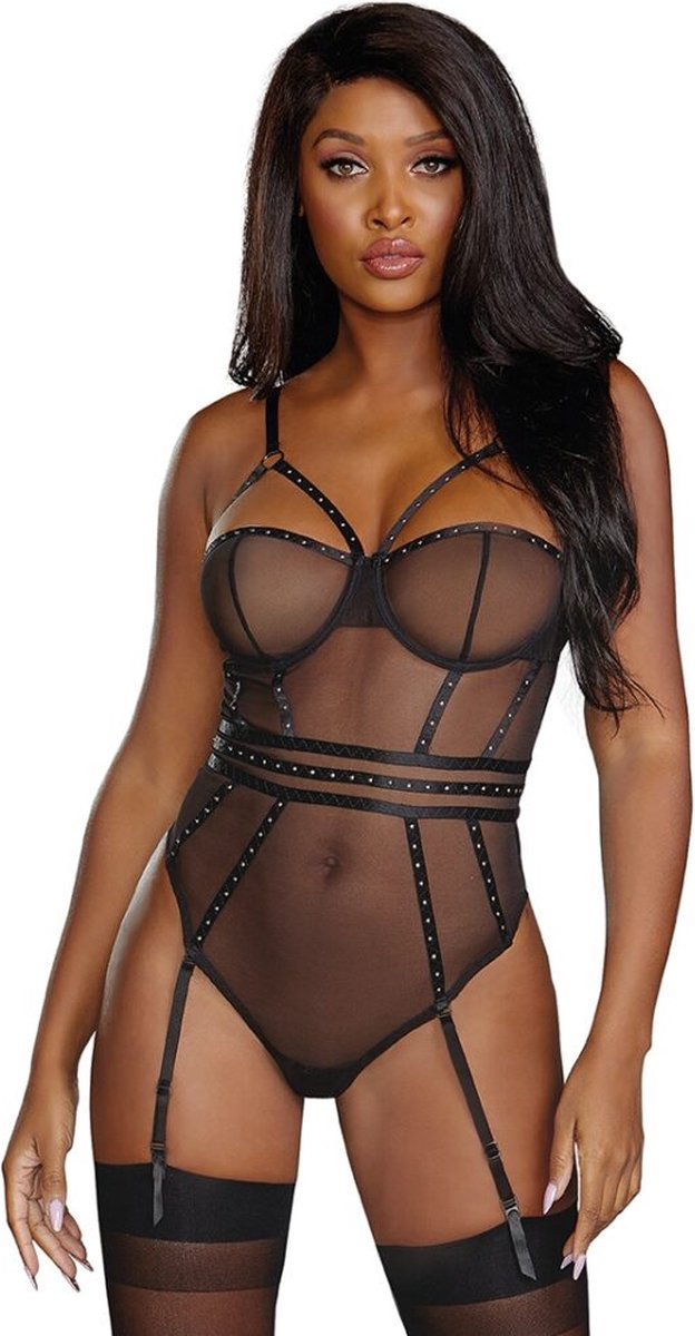 Goedkoopste Dreamgirl (All) Zeer Doorschijnende Stretch Mesh Beugelteddy black XL