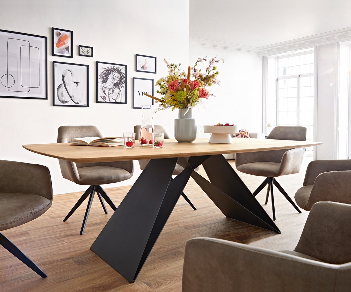 Eetkamertafel Edge Boot eiken natuur 200x100x2,5-3 V-frame staal zwart Zwitserse rand