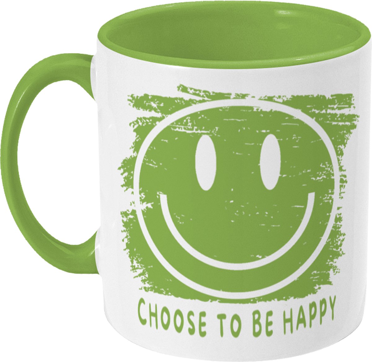 Grappige Mok Met Tekst - Postitieve Quote: Choose To Be Happy - Smiley - 350 ML - Wit Groen