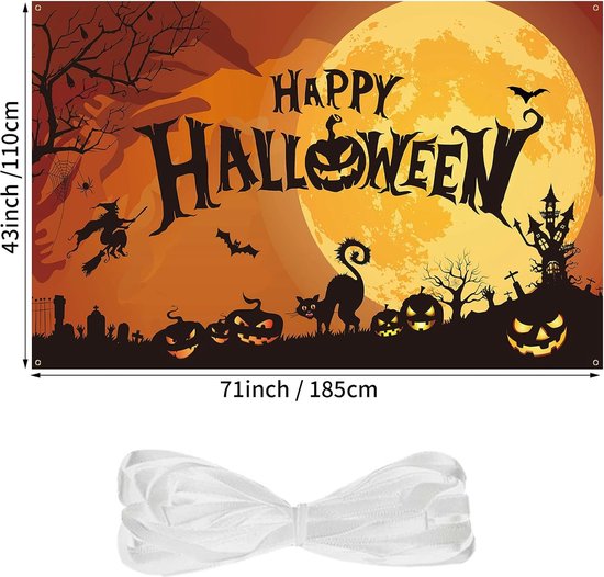 Bannière Halloween Atsmoce® - Décoration Murale Happy Halloween 1,1x1,8 M, Polyester - Effet Horreur Pour Fête - 3