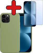 Hoesje Geschikt voor iPhone 15 Pro Hoesje Siliconen Case Hoes Met Screenprotector - Hoes Geschikt voor iPhone 15 Pro Hoes Cover Case - groene