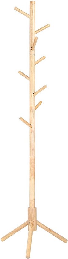 Rootz Kapstok - Vrijstaand - Massief Hout - Boomvormig - 8 Haken - Natuurlijke Kleur - 47 x 47 x 175 cm