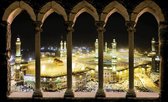 Fotobehang - Vliesbehang - Uitzicht op Mekka door de Pilaren 3D - 208 x 146 cm (lengte x hoogte)