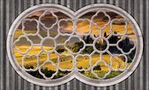 Fotobehang - Vlies Behang - Uitzicht op Toscane door Sierlijk Raam 3D - 312 x 219 cm