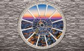 Fotobehang - Vlies Behang - Uitzicht op Parijs en Eiffeltoren door Sierlijk Raam 3D - 368 x 254 cm