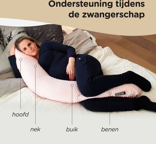 Snoozzz Voedingskussen Premium Kwaliteit - 185 cm – Microparel Vulling – Luxe Draagtas – Wasbare Hoes - Champagne