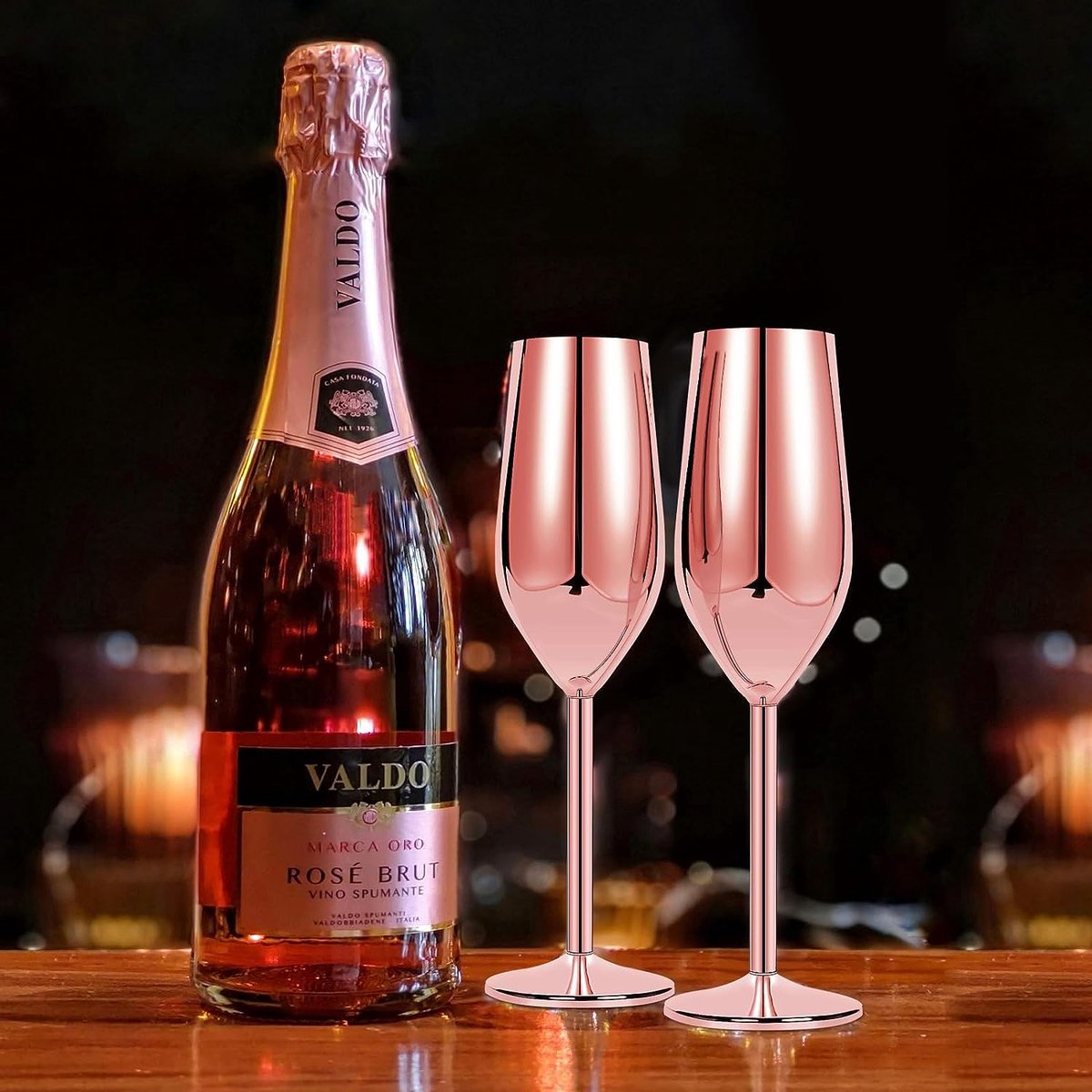 Oak & Steel - 4 Elegante Roestvrij Staal Gouden Champagne Flute Glazen, 285ml - Onbreekbaar Party Glazen Geschenkset Voor Kerstmis En Nieuwjaar
