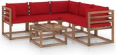 The Living Store Tuinset Pallet- Grenenhout - Rood - 60x60x36.5 cm - incl - kussens