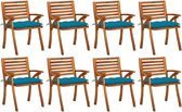The Living Store Tuinstoelenset - Massief acaciahout - Lichtblauwe kussens - 8 stoelen - kussens - 59x59x87 cm