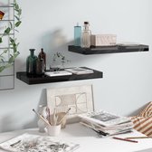 The Living Store Wandplanken - 2x Stijlvolle set - Hoogglans zwart - Honingraat MDF en metaal - 50x23x3.8cm - Onzichtbaar montagesysteem