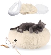 AdomniaGoods - Luxe kattenmand - Hondenmand - Antislip kattenkussen - Wasbaar hondenkussen - Beige 40 cm