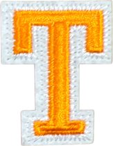 Alfabet Letter Strijk Embleem Patch Oranje Wit Letter T / 3.5 cm / 4.5 cm