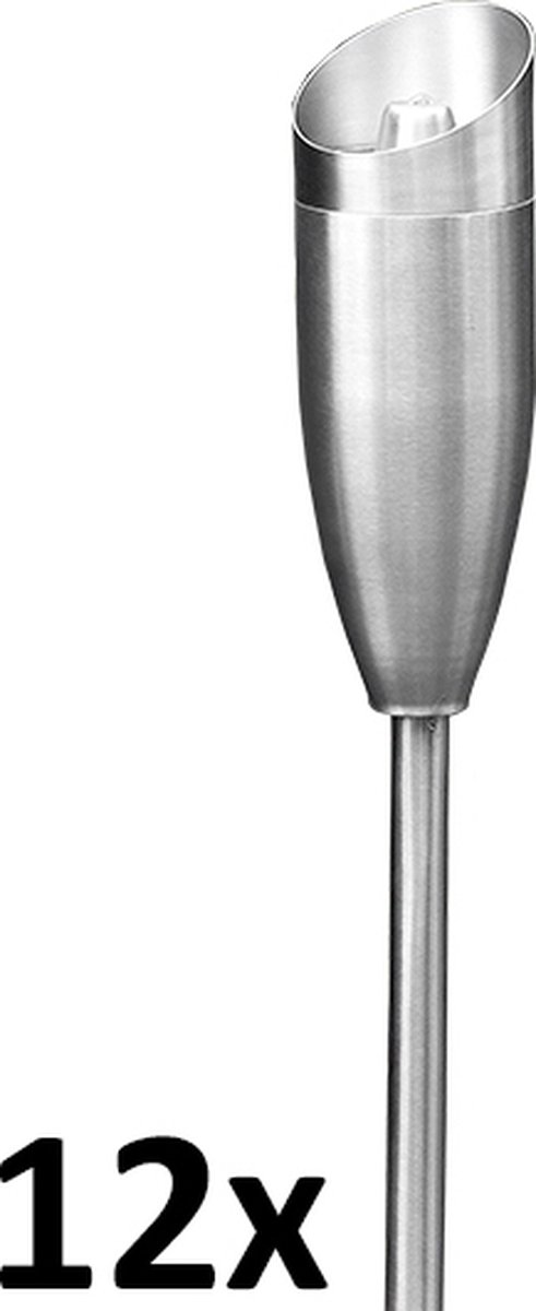 12 stuks luxe RVS tuinfakkels verstelbaar 85 - 115 cm, zilverkleurig roestvrij staal (100 uur)