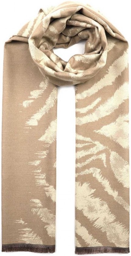 Wollen Sjaal Zebra - Beige - Taupe Dames Sjaals - Zebra Print - Warme zachte sjaals - Beige - Taupe