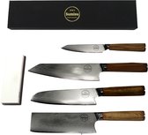 Sumisu Knives - Japanse Messenset 4-delig black incl. slijpsteen - Black collection - 100% damascus staal - Koksmes - Geleverd in luxe geschenkdoos - Cadeau
