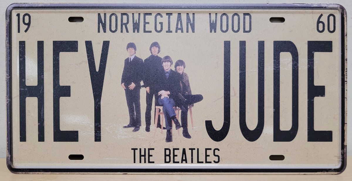 Hey Jude The Beatles License plate wandbord van metaal METALEN-WANDBORD - MUURPLAAT - VINTAGE - RETRO - HORECA- BORD-WANDDECORATIE -TEKSTBORD - DECORATIEBORD - RECLAMEPLAAT - WANDPLAAT - NOSTALGIE -CAFE- BAR -MANCAVE- KROEG- MAN CAVE