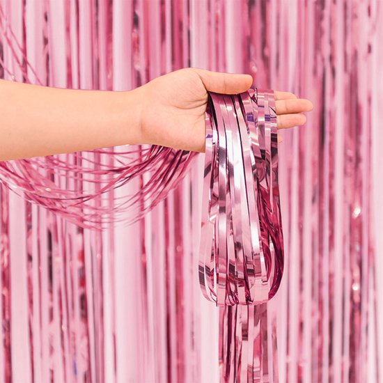 2x Deurgordijn Backdrop Gordijn Roze Gender Reveal Versiering Babyshower Deur Folie Gordijn Metallic - 200*100 - 2 Stuks