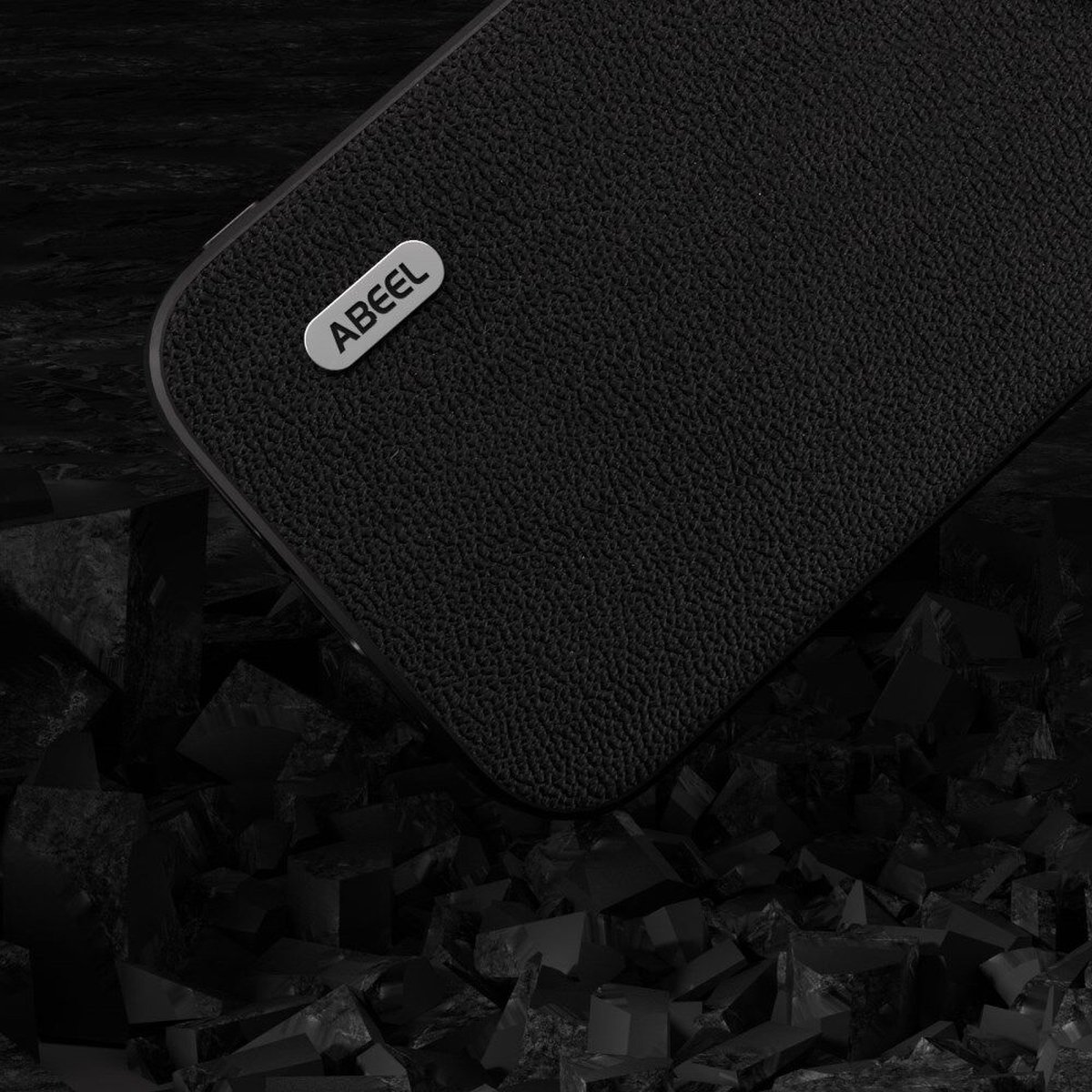 ABEEL Hoesje Geschikt voor Apple iPhone 15 Pro Max - Back Cover - Echt Leer Case met Litchi Textuur - Zwart