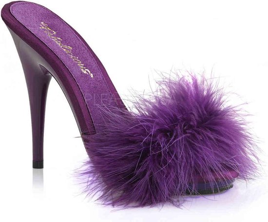 EU 40 = US 10 | POISE-501F | 5 Heel, 3/8 PF Marabou Slide Sandal Purple