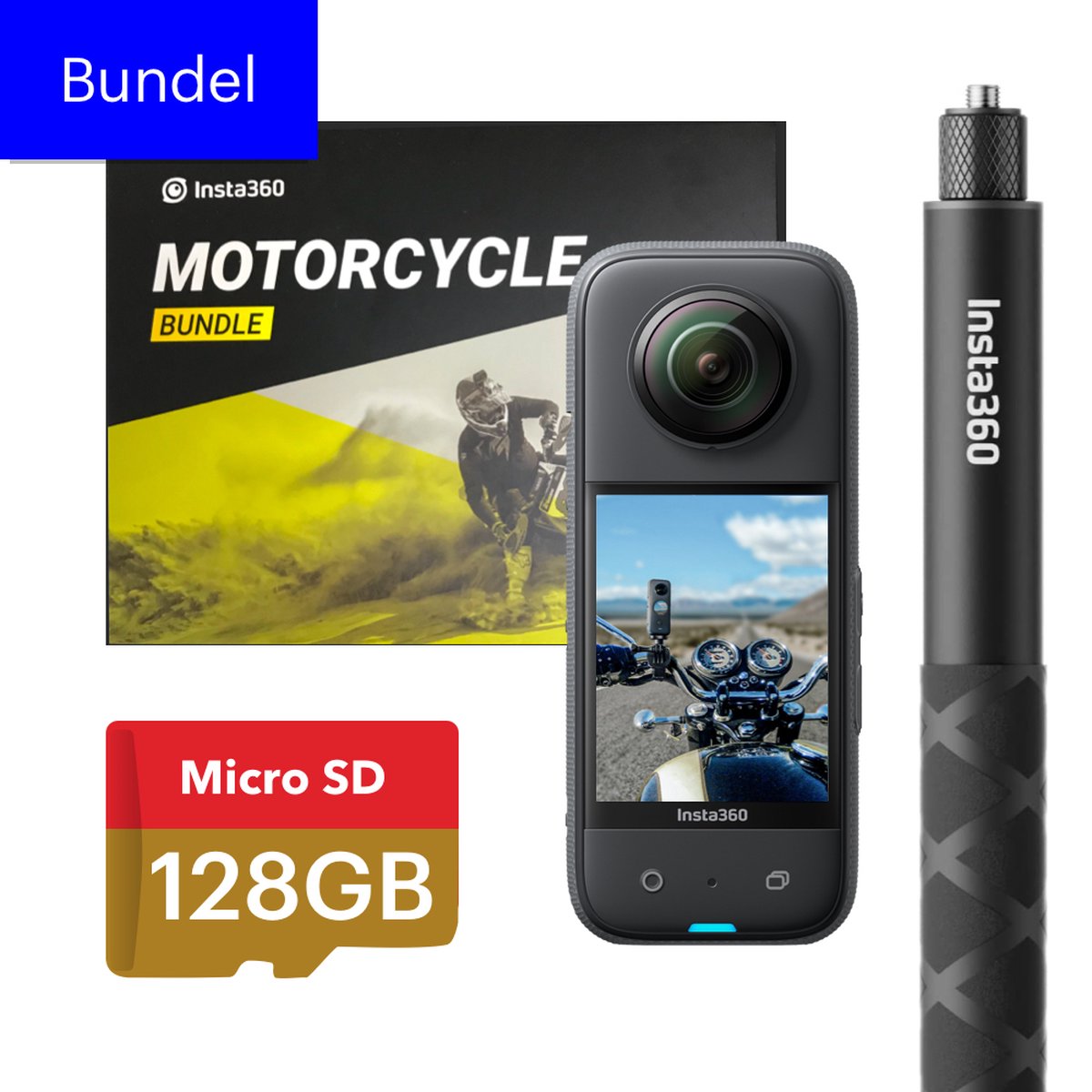 Insta360 X3 - Kit Bundle Motorcycle 4-en-1 - avec Carte SD 128Go et Perche  Selfie