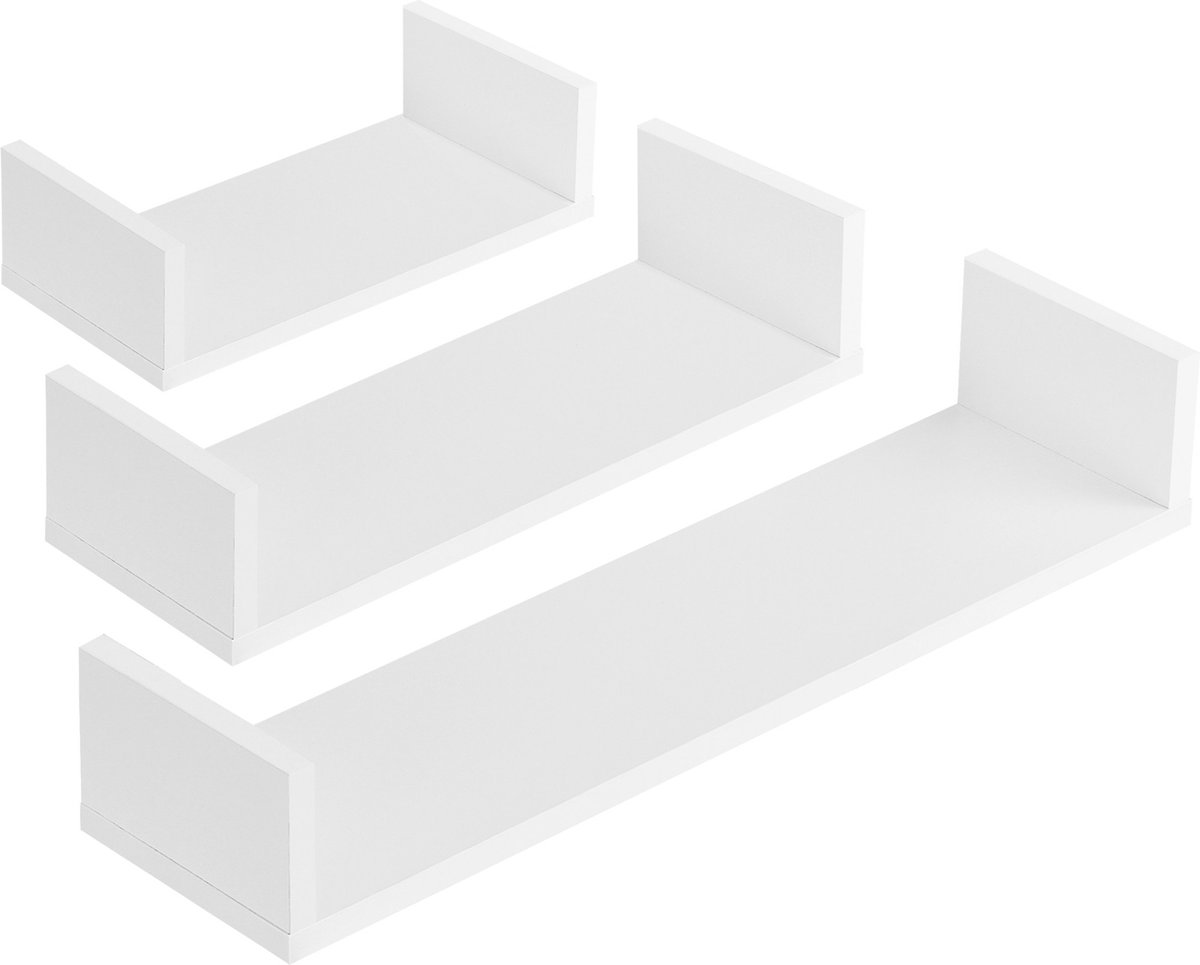 Wandplank Phillida - Set van 3 - Houtkleurig en Wit - Spaanplaat - Verschillende maten - Stijlvol design