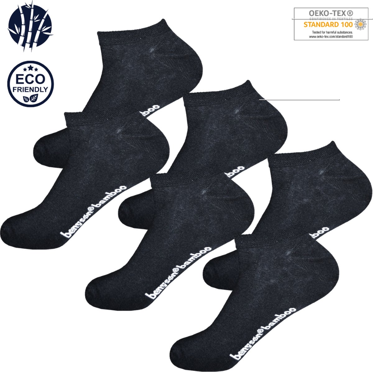 BENYSØN® Bamboe Sneakersokken | 6 Paar | Naadloos | Zwart | Maat 41-46 | Seamless Toes | OEKO-TEX Standaard 100