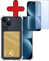 Coque pour iPhone 15 avec porte-cartes, étui avec porte-cartes et protecteur d'écran avec encoche fermée - Coque transparente résistante aux chocs iPhone 15