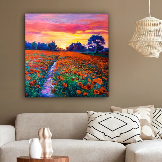 Toile - Peinture - Fleurs - Nature - Peinture à l'huile - 90x90 cm - Toile Nature - Toile Toile - Décoration murale