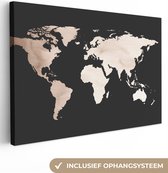 Canvas Wereldkaart - 30x20 - Wanddecoratie Wereldkaart - Bruin - zwart