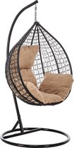 Aemely Hangstoel Cosy 003 - Teddy beige - frame zwart - Hangstoel met standaard - Hangstoel voor binnen - Hangstoel voor buiten - Egg hangstoel - Hangstoel cocoon - Incl. Kussens - Ei stoel - Eistoel