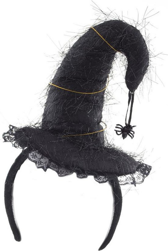 Funny Fashion Halloween heksenhoed - mini hoedje op diadeem - one size - zwart - meisjes/dames