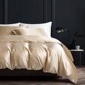 Beddengoed de lit dorée, 155 x 220 cm, soie, brillant, satin, parure de lit de luxe, dekbedovertrek éclair et taie d'oreiller 80 x 80 cm
