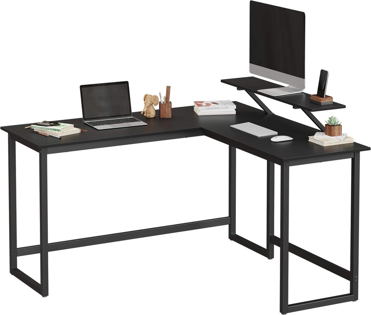 BEXEVUE L-vormig Gamingbureau LED Stekkerdoos - 128x128 cm Ergonomische Hoek Gamer Computertafel