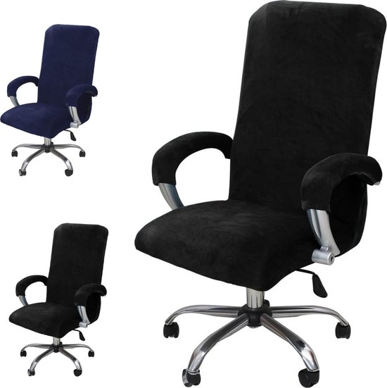 Home2go - Housse de chaise de bureau - Housse de chaise - Housse de chaise Ordinateur - Housses de siège - Housses de chaise de bureau - Stretch avec accoudoir - Taille L - Luxe Velvet Zwart