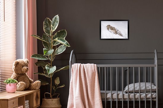 Photo encadrée - Léopard des neiges marchant dans la neige cadre photo noir sans passe partout 30x20 cm - Affiche encadrée (Décoration murale salon / chambre)