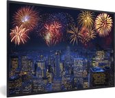 Photo encadrée - Fireworks over New York cadre photo noir sans passe partout 60x40 cm - Poster encadré (Décoration murale salon / chambre)