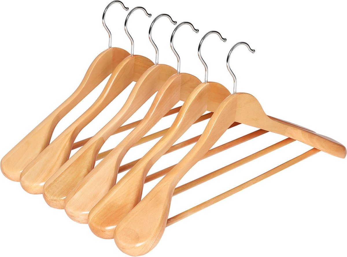 Kledinghangers - Massief houten hangers - 6 stuks - Extra zwaar - Bruin