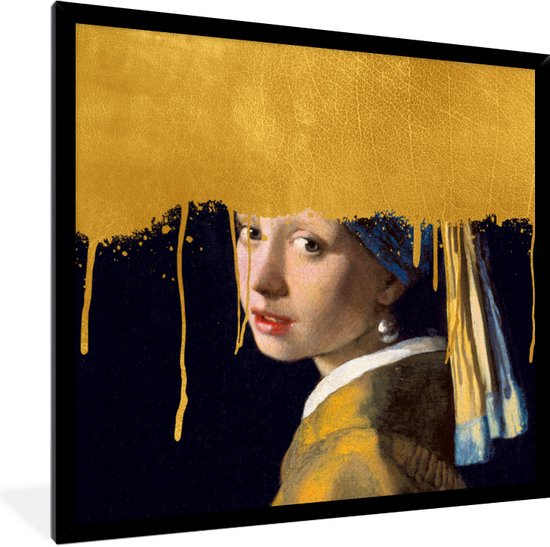 Fotolijst incl. Poster - Meisje met de parel - Goud - Vermeer - 40x40 cm - Posterlijst