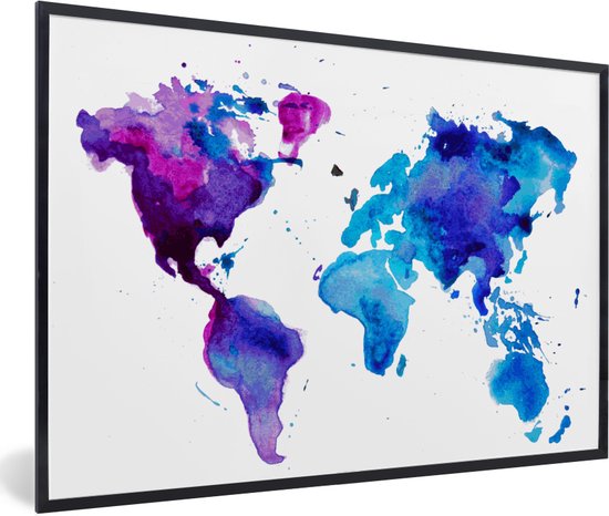 Fotolijst incl. Poster - Wereldkaart - Waterverf - Paars - Kinderen - Jongens - Meisjes - 30x20 cm - Posterlijst