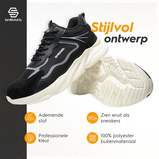 Chaussures de sécurité Shraks Moda - Chaussures de travail pour femmes et hommes - Embout en acier - Sneaker - Design respirant et léger - Taille 45
