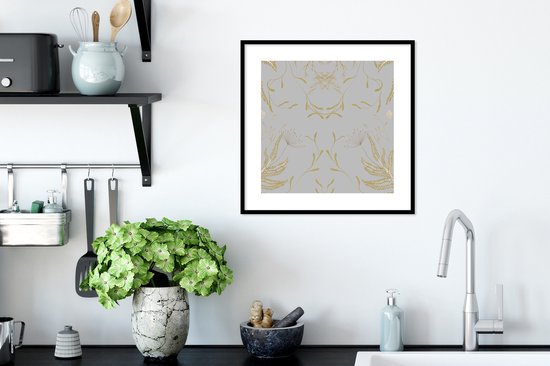 Fotolijst incl. Poster - Grijs - Bladeren - Bloemen - Pastel - Design - 40x40 cm - Posterlijst