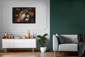 Cadre photo avec affiche - Nature morte avec des fleurs et une montre - Peinture d'Abraham Mignon - 90x60 cm - Cadre pour affiche
